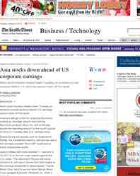 Asia stocks down ahead of US corporate earnings: Seattle Times