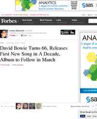 David Bowie Turns 66 Releases First New Song: Forbes.com